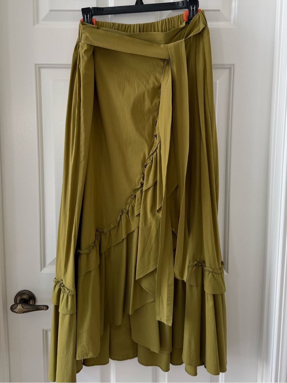 Anthropologie Green Ruffle Faux Wrap Maxi Skirt - Women
